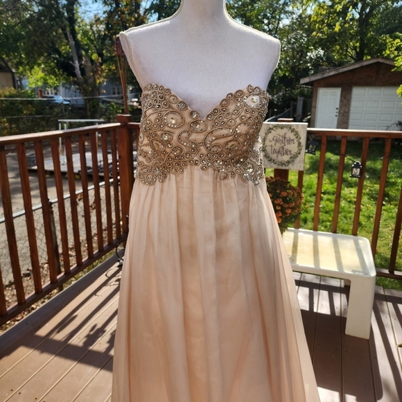 COLORS Beige Strapless Long Evening Dress size 14 - Picture 11 of 11